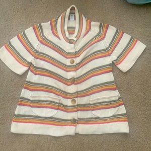 Nanette Lenore short sleeve knitted button down ivory green pink 2 front pockets